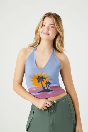 Forever 21 Women's Island Sweater-Knit Halter Top Purple/Multi Forever 21