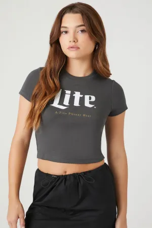 Forever 21 Women's Lite Graphic Cropped T-Shirt Charcoal/Multi Forever 21