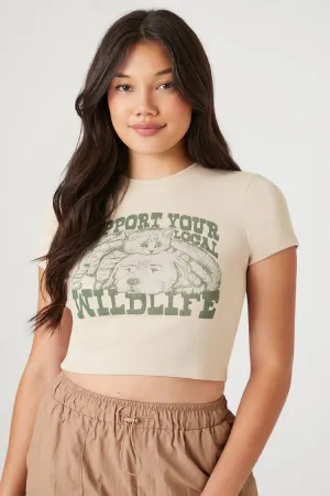 Forever 21 Women's Local Wildlife Graphic Baby T-Shirt Tan/Multi Forever 21
