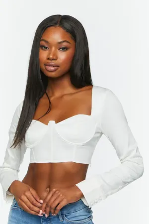 Forever 21 Women's Long-Sleeve Bustier Crop Top White Forever 21