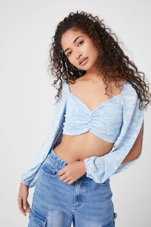Forever 21 Women's Marble Print Crop Top Blue Forever 21