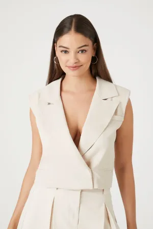 Forever 21 Women's Notched Plunging Cropped Vest Taupe Forever 21
