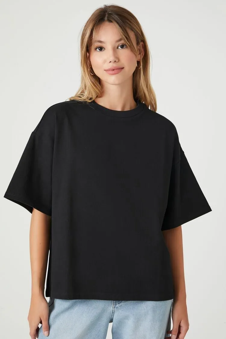Forever 21 Women's Oversized Crew Neck T-Shirt Black Forever 21