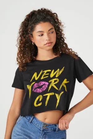 Forever 21 Women's Prince Peter New York Cty Cropped T-Shirt Black/Multi Forever 21
