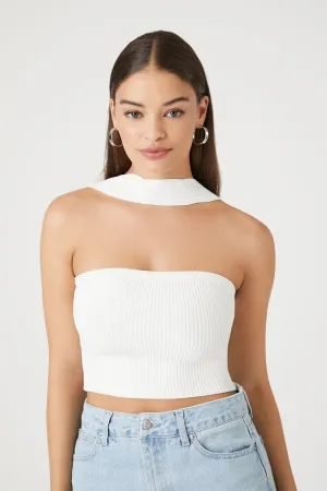 Forever 21 Women's Reverse Halter Sweater-Knit Crop Top White Forever 21