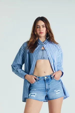 Forever 21 Women's Reworked Poplin Striped Shirt Blue/Multi Forever 21