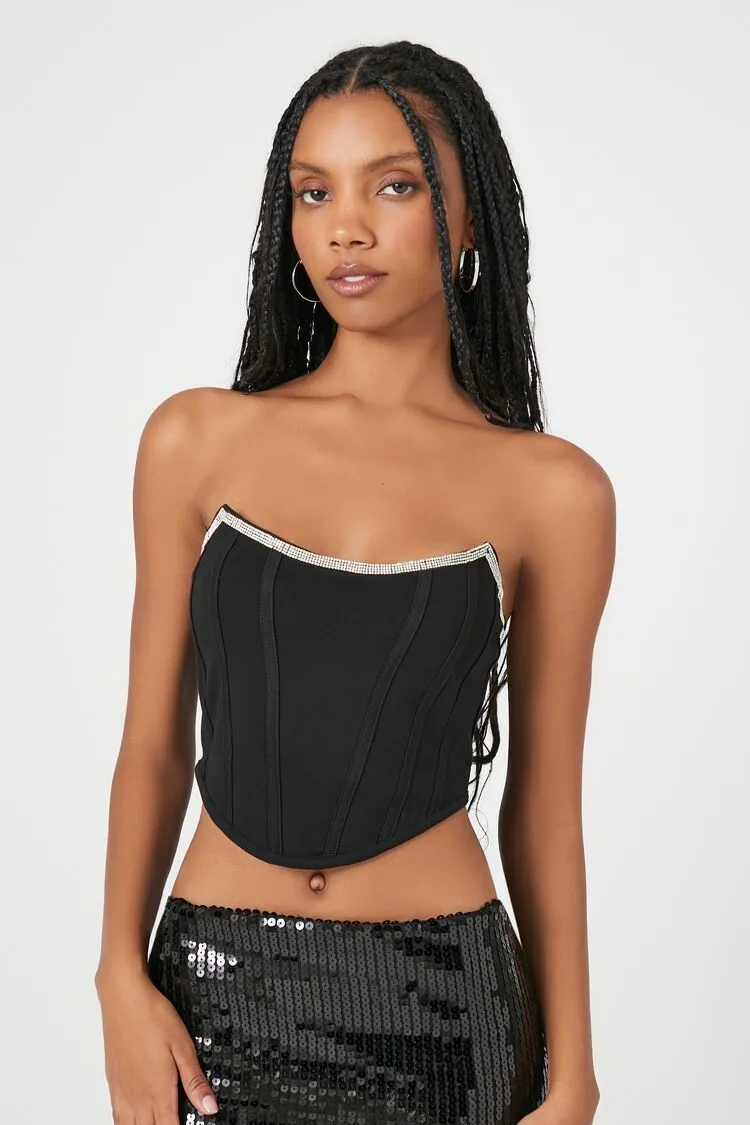 Forever 21 Women's Rhinestone Corset Crop Top Black Forever 21