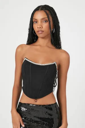 Forever 21 Women's Rhinestone Corset Crop Top Black Forever 21