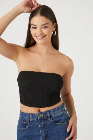 Forever 21 Women's Ribbed Knit Corset Tube Top Black Forever 21