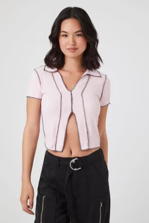 Forever 21 Women's Ribbed Knit Seam Crop Top Pink/Black Forever 21