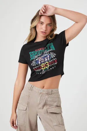 Forever 21 Women's Road Race Graphic Baby T-Shirt Black/Multi Forever 21