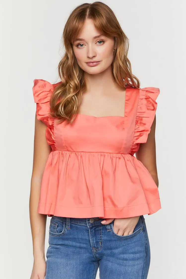 Forever 21 Women's Ruffled Tie-Back Babydoll Crop Top Peach Bud Forever 21