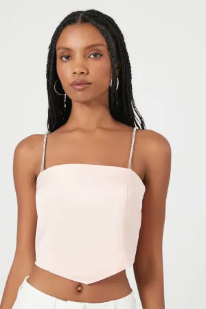 Forever 21 Women's Satin Rhinestone Cropped Cami Pink Forever 21