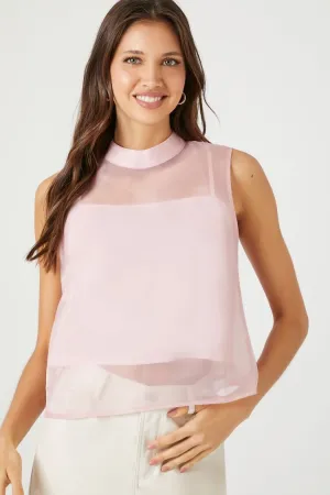 Forever 21 Women's Sheer Organza Tie-Back Top Pink Forever 21