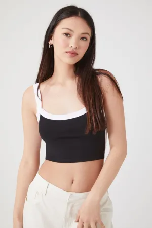 Forever 21 Women's Side-Striped Cropped Tank Top Black/White Forever 21