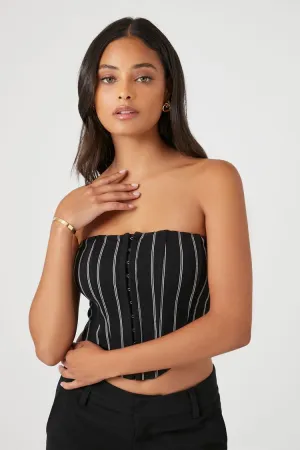 Forever 21 Women's Striped Bustier Tube Top Black/Grey Forever 21