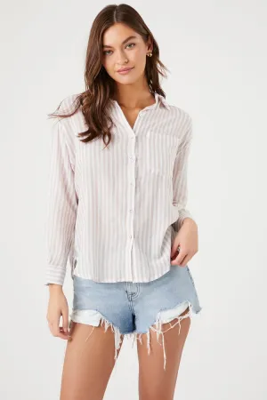 Forever 21 Women's Striped Dolphin-Hem Shirt Taupe/Multi Forever 21