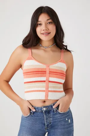 Forever 21 Women's Striped Sweater-Knit Tank Top Peach Bud/Multi Forever 21