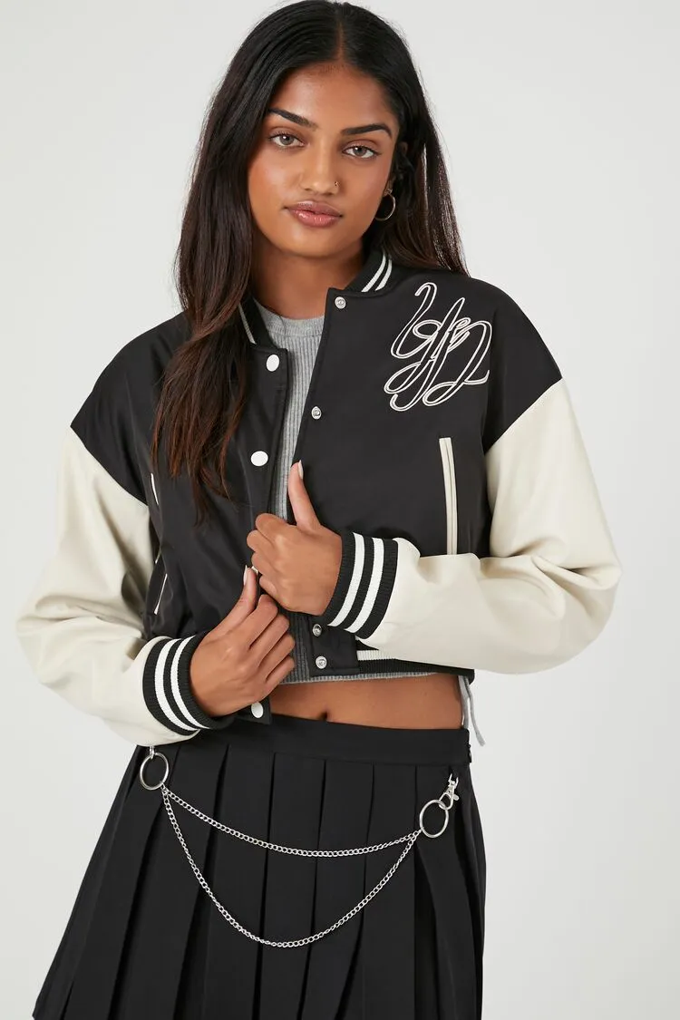 Forever 21 Women's Varsity Letterman Jacket Black/Multi Forever 21
