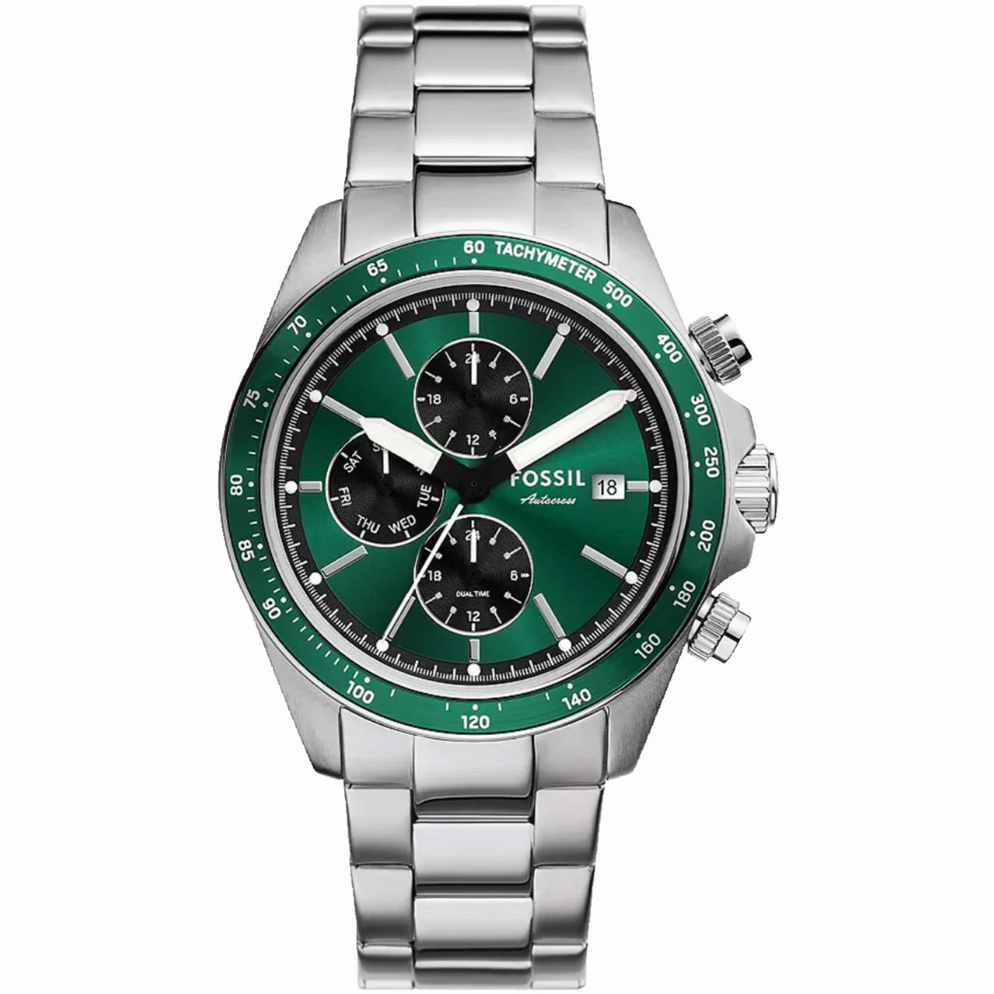 Fossil Men's Watch - Autocross Green Dial Silver Stainless Steel Bracelet | BQ2878 Luxury Quartz Watch Quartz Watch Sale