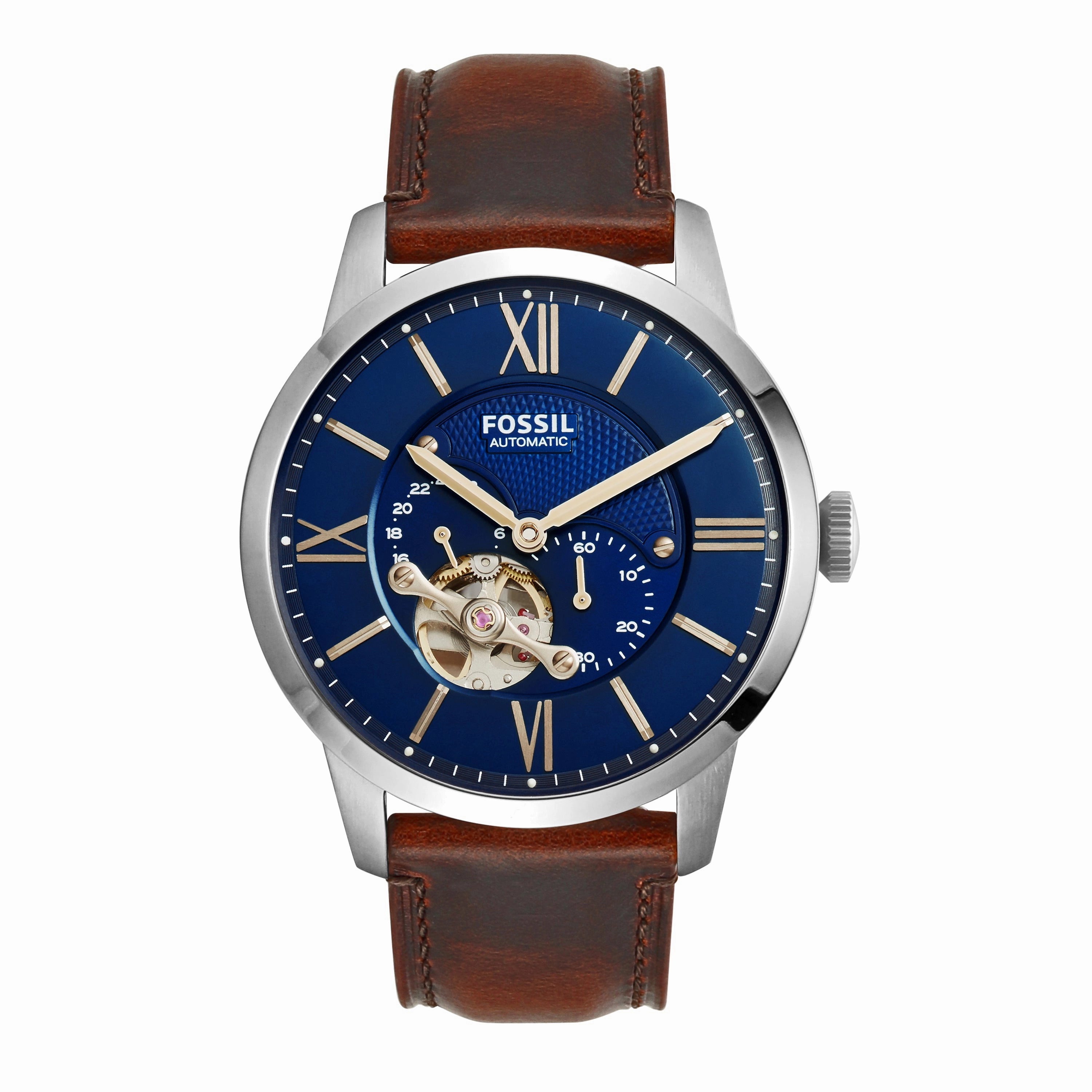 Fossil Townsman Mechanical Watch with Blue Dial and Brown Leather Strap ME3110 