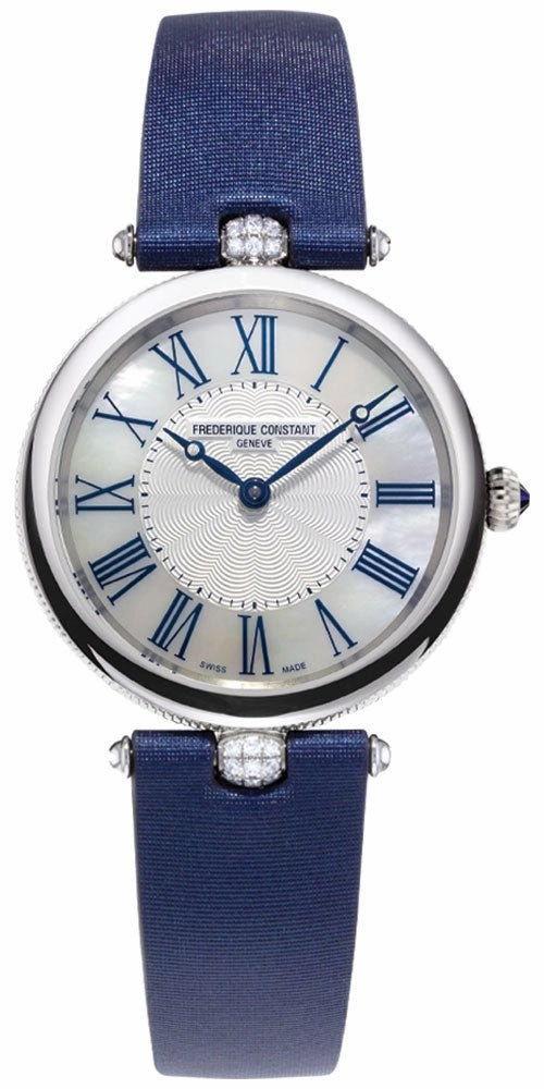 Frederique Constant Classics Art Deco Stainless Steel Blue Satin Strap Mother-of-Pearl Dial Diamonds Quartz Womens Watch FC-200MPWN2AR2D6 Women??s luxury watches Affordable women watches