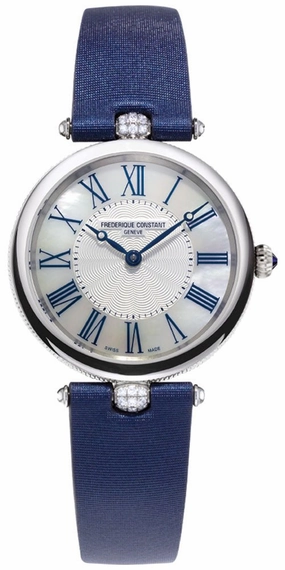 Frederique Constant Classics Art Deco Stainless Steel Blue Satin Strap Mother-of-Pearl Dial Diamonds Quartz Womens Watch FC-200MPWN2AR2D6 Women??s luxury watches Affordable women watches
