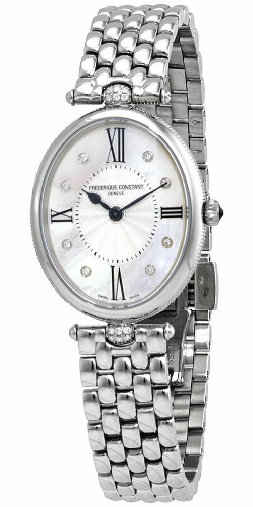 Frederique Constant Classics Art Deco Stainless Steel Oval Case Mother-of-Pearl Dial Diamonds Quartz Womens Watch FC-200MPWD3VD6B Women??s luxury watches Affordable women watches