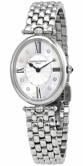 Frederique Constant Classics Art Deco Stainless Steel Oval Case Mother-of-Pearl Dial Diamonds Quartz Womens Watch FC-200MPWD3VD6B Women??s luxury watches Affordable women watches