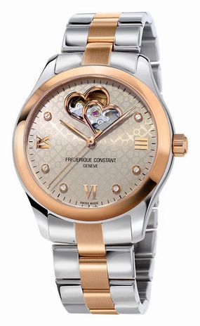 Frederique Constant Double Heart Beat Two Tone Stainless Steel Automatic Diamonds Gray Dial Womens Watch FC-310LGDHB3B2B Women??s luxury watches Affordable women watches