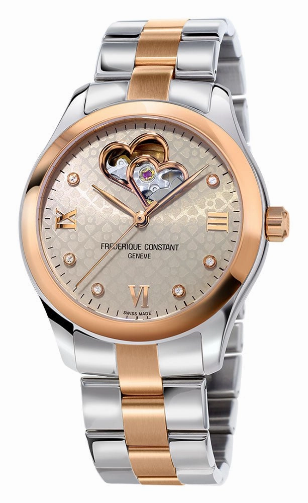 Frederique Constant Double Heart Beat Two Tone Stainless Steel Automatic Diamonds Gray Dial Womens Watch FC-310LGDHB3B2B Women??s luxury watches Affordable women watches