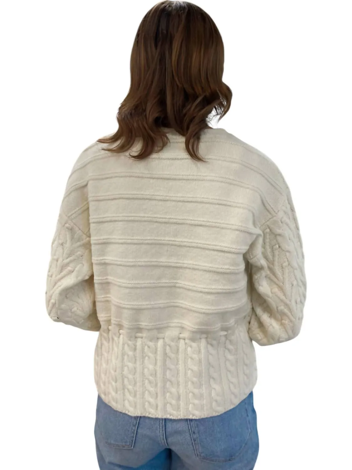 Front Tie Open Knit Cardigan In Cream