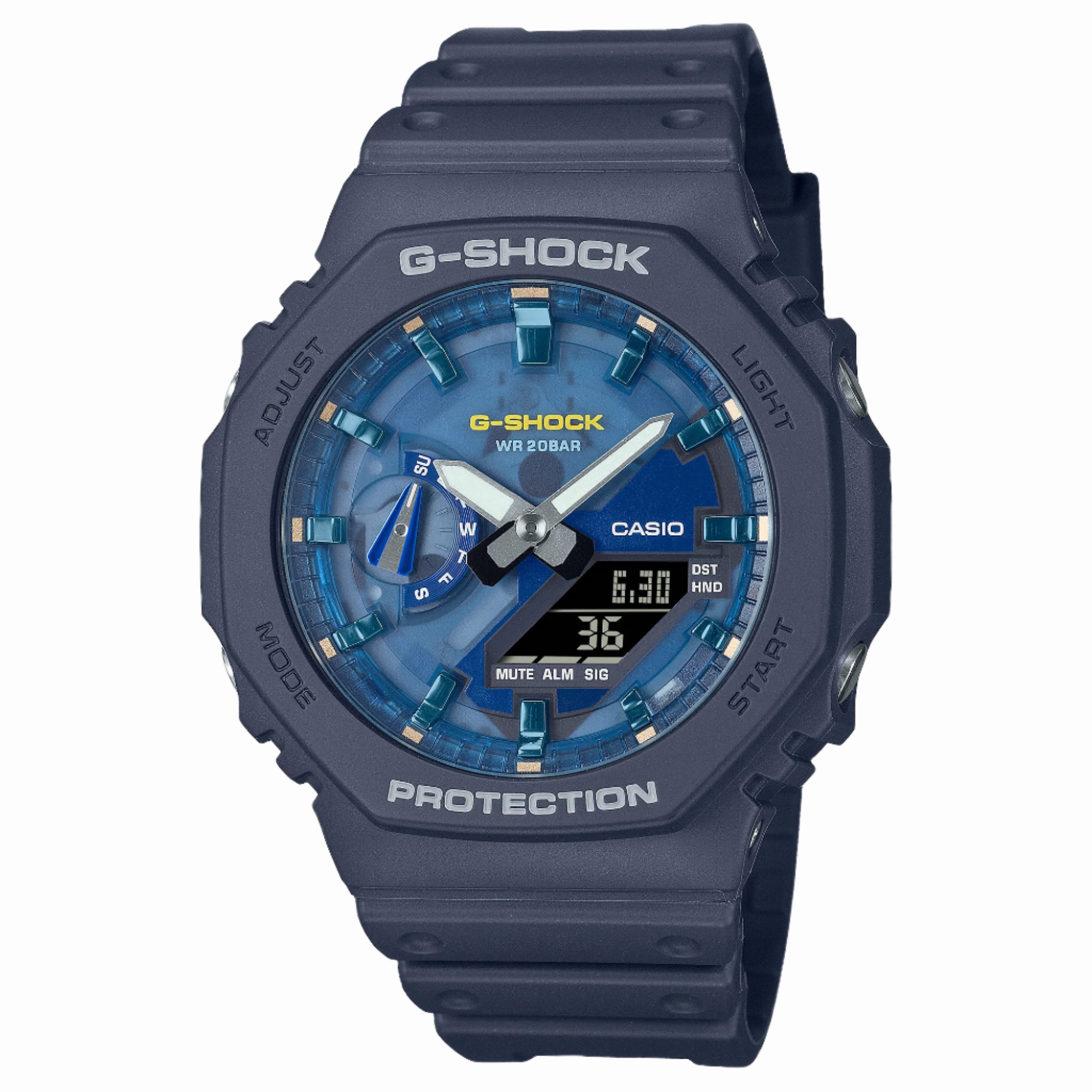 G-Shock Analog Digital 2100 Series Blue Dial Navy Blue Resin Band Watch GA2100AS-2A 