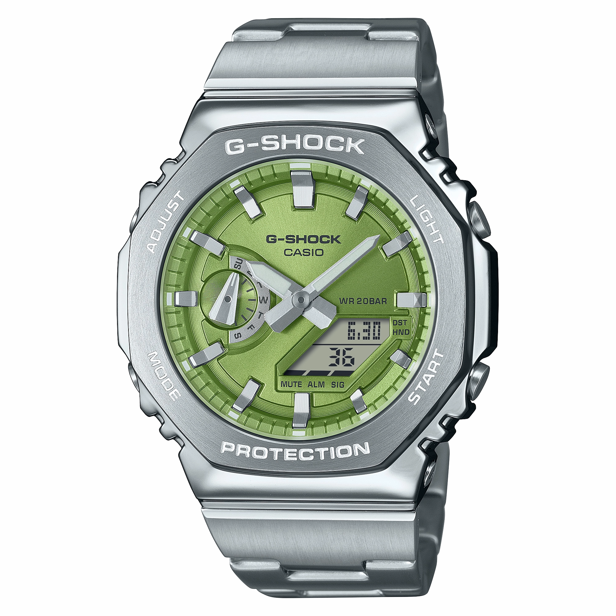 G-Shock G-Steel 2100 Series Green Dial Stainless Steel Watch GM2110D-3A 