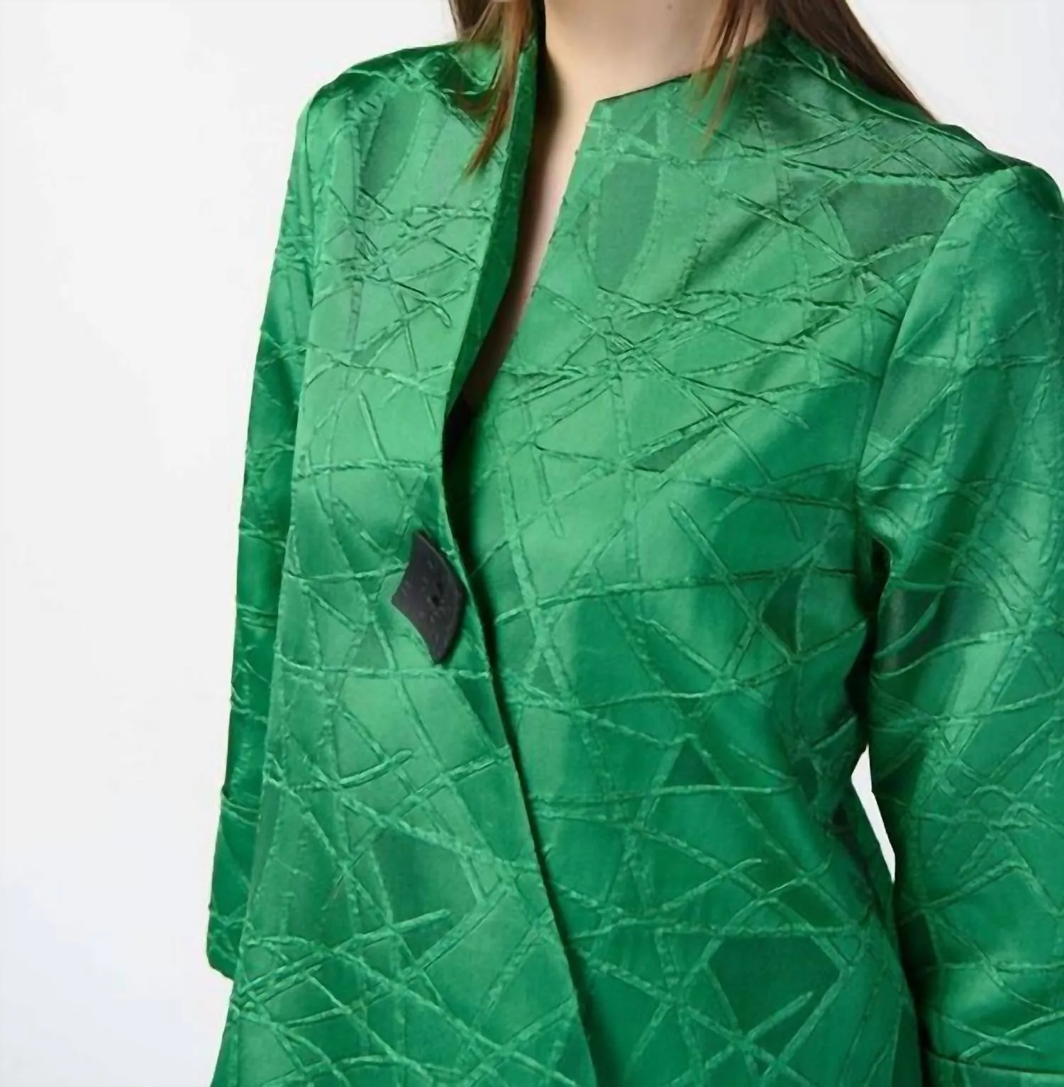 Geometric Buttoned Jacket Style In Island Green