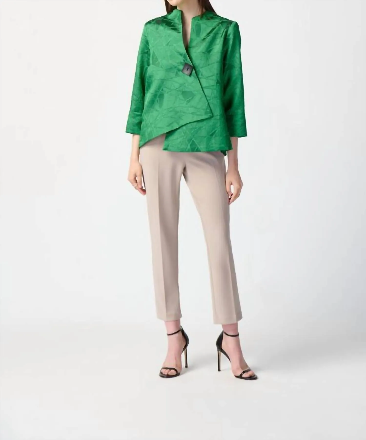 Geometric Buttoned Jacket Style In Island Green