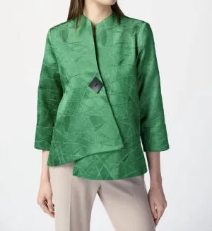 Geometric Buttoned Jacket Style In Island Green
