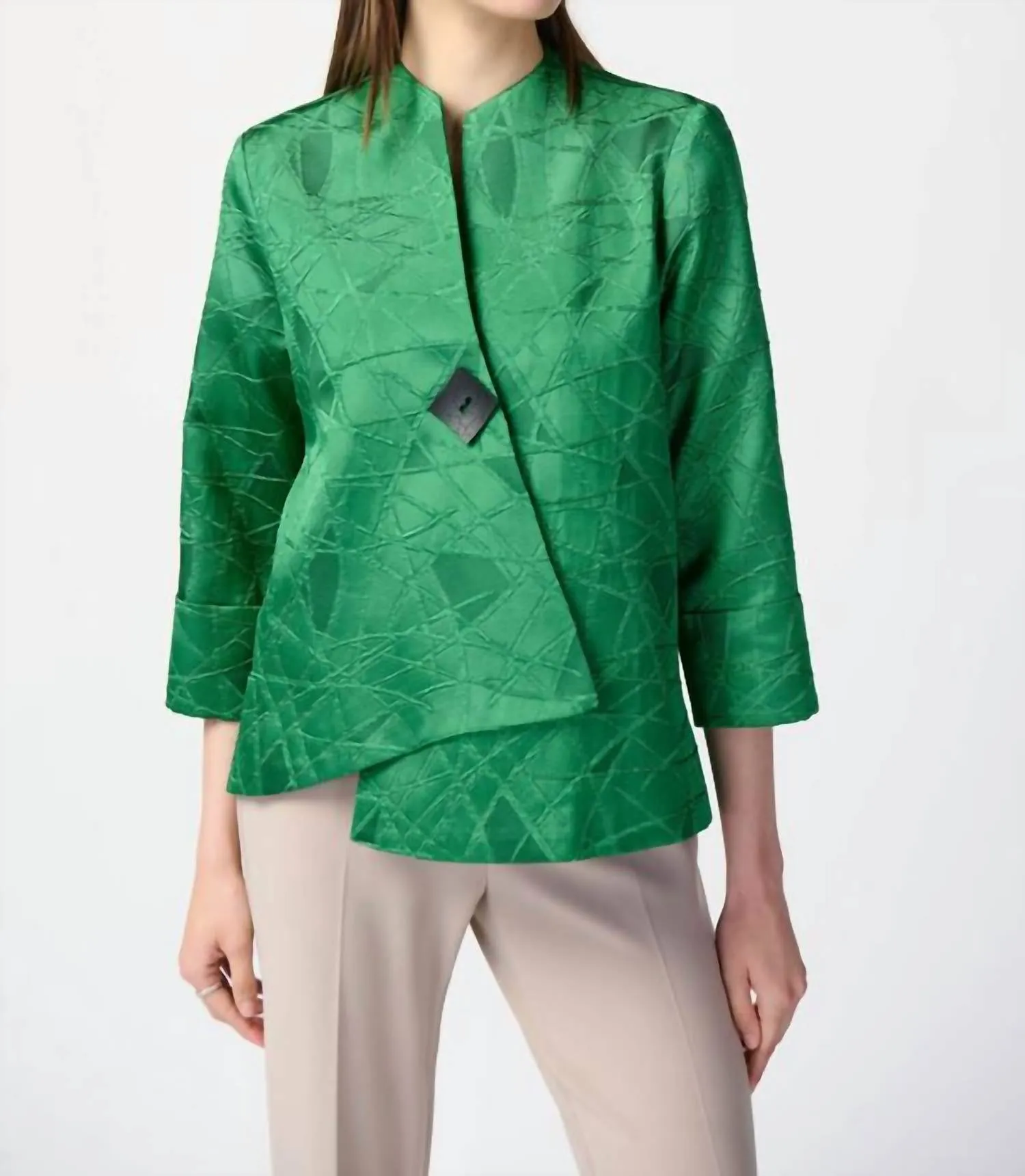 Geometric Buttoned Jacket Style In Island Green