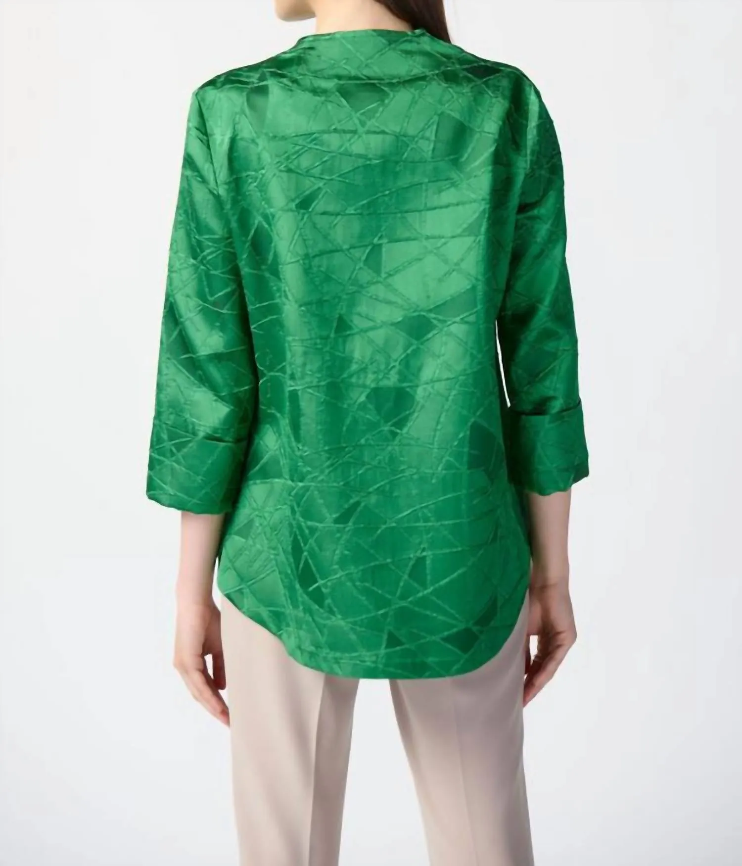 Geometric Buttoned Jacket Style In Island Green