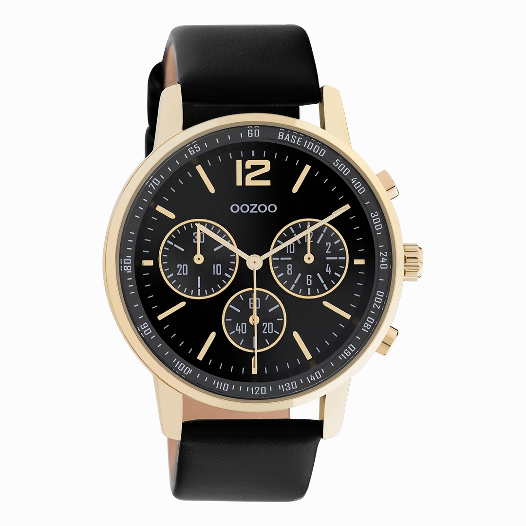 Gold coloured OOZOO watch with black leather strap - C10841,seiko watches,couple watches,watches designer,watches discount,women watches,best women watches,high end women's watches,high quality women's watches