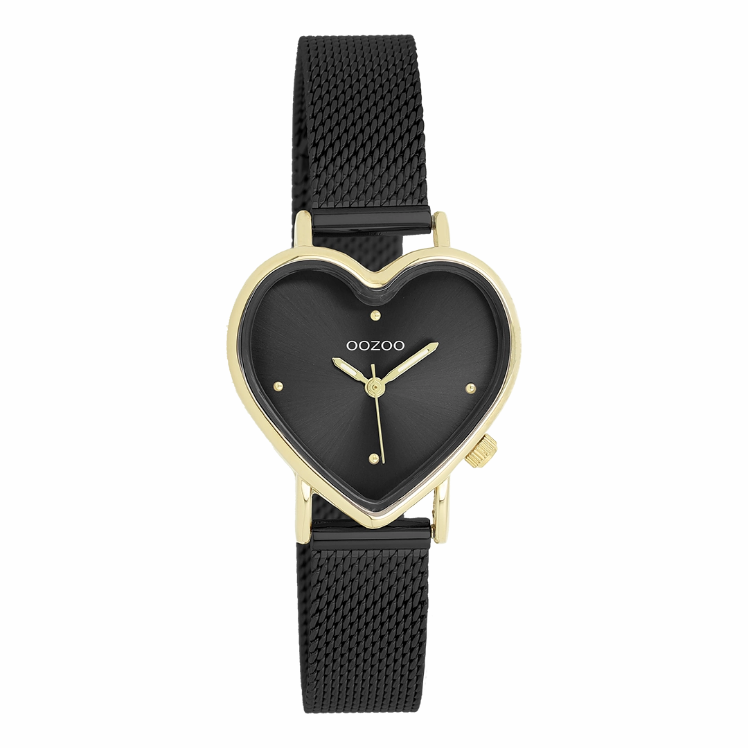 Gold coloured OOZOO watch with black metal mesh bracelet - C11447,seiko watches,couple watches,watches designer,watches discount,women watches,best women watches,high end women's watches,high quality women's watches