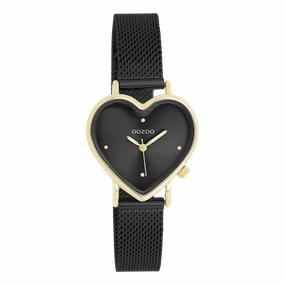 Gold coloured OOZOO watch with black metal mesh bracelet - C11447,seiko watches,couple watches,watches designer,watches discount,women watches,best women watches,high end women's watches,high quality women's watches