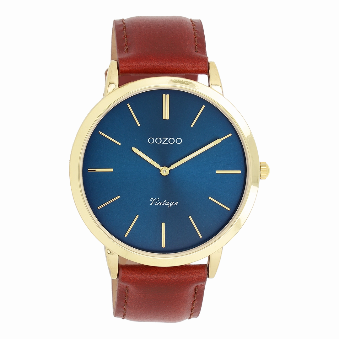 Gold coloured OOZOO watch with brown leather strap - C20388