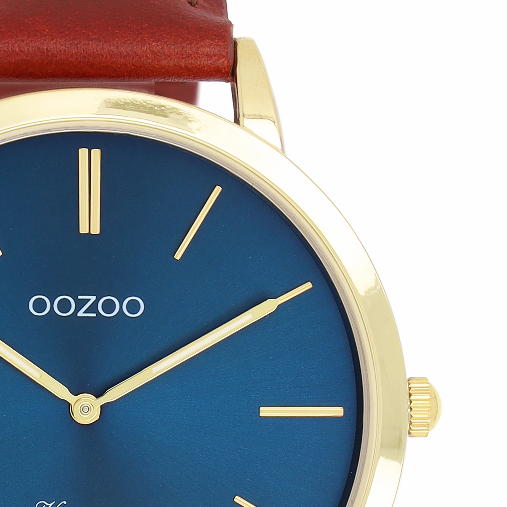 Gold coloured OOZOO watch with brown leather strap - C20388