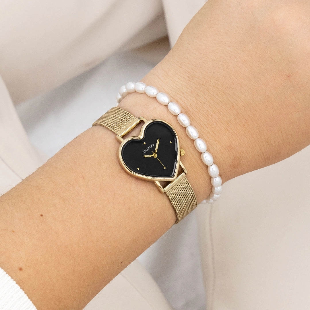 Gold coloured OOZOO watch with metal mesh bracelet - C11417