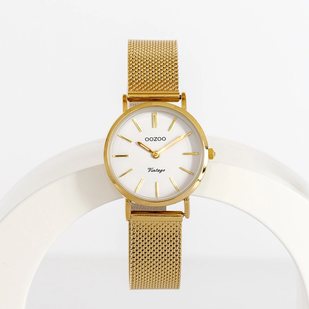 Gold coloured OOZOO watch with metal mesh bracelet - C20231