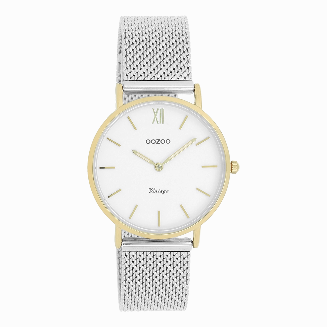 Gold coloured OOZOO watch with silver coloured metal mesh bracelet - C20121,seiko watches,couple watches,watches designer,watches discount,women watches,best women watches,high end women's watches,high quality women's watches