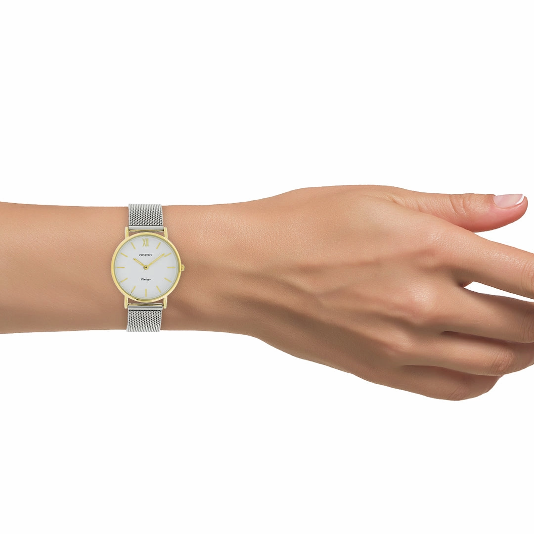 Gold coloured OOZOO watch with silver coloured metal mesh bracelet - C20121