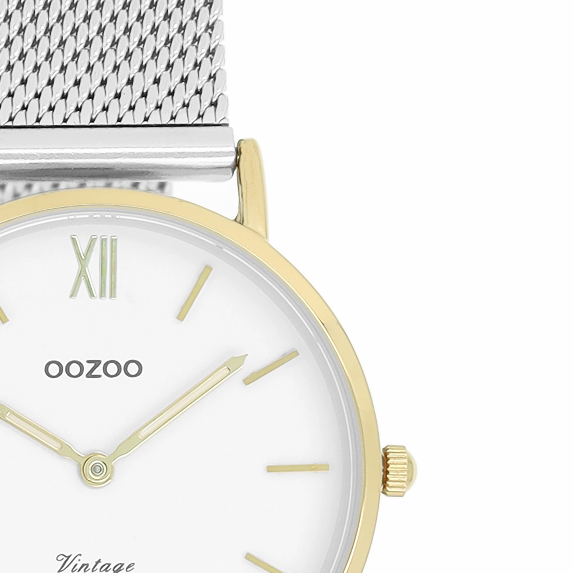 Gold coloured OOZOO watch with silver coloured metal mesh bracelet - C20121
