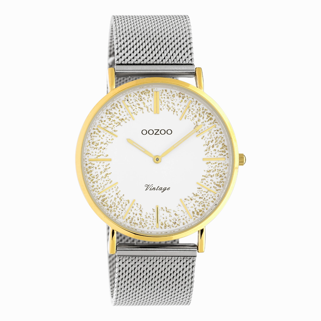 Gold coloured OOZOO watch with silver coloured metal mesh bracelet - C20135,seiko watches,mens watches,couple watches,watches designer,watches discount,best watches for men